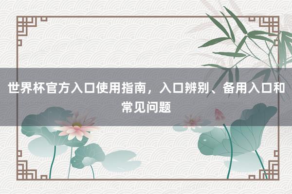 世界杯官方入口使用指南，入口辨别、备用入口和常见问题